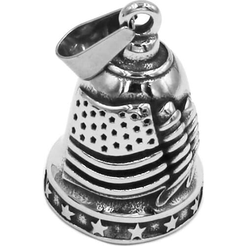 American Flag Bell Pendant Stainless Steel Jewelry Fashion USA Flag Stars Biker Men Pendant Wholesale Sound Ring Bell SWP0552