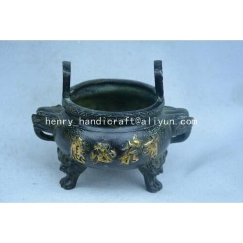 Rare Old Qing Dynasty Bronze gilt incense burner,free shipping