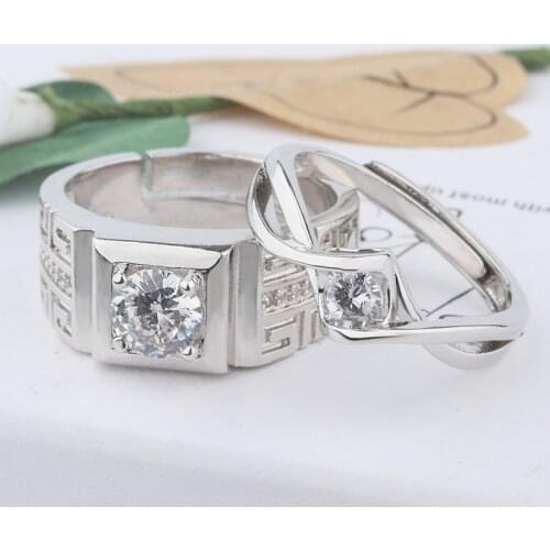 Luxury Domineering Fashion Design Silver Color Crystal Ring For Couples Adjustable Rings Jewelry Accessories Gifts