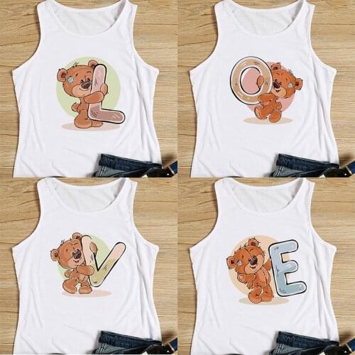 Kawaii Bear Sexy Women Tank Tops Camisole Fashion 26 English letters Printed Couple Summer T-Shirts Harajuku Casual Female Vest