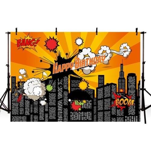 Superhero Birthday Party Backdrops Bang Boom Photo Backgrounds Newborn Kids Theme Backdrop for Photography Seamless