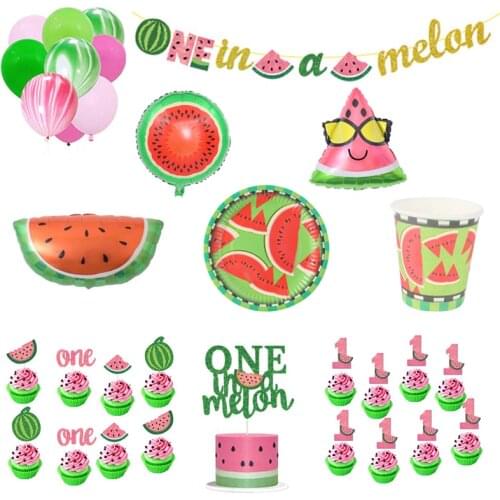 Fruit Watermelon Theme Paper Plates Cups Straw Cupcake Toppers Disposable Tableware Set Baby Shower Party Supply Decoration