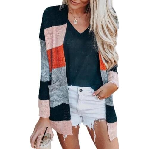 Knitting Cardigan Girls Multi-Color Rainbow Stripe Long Oversized Sweater Sueter Mujer Invierno 2019 Autumn Winter Cloth Ez