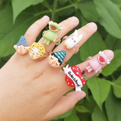 Lost Lady New 2021 Cartoon Character Rings Cute Colorful Finger Rings for Girls Women Jewelry Gift Party Accessories