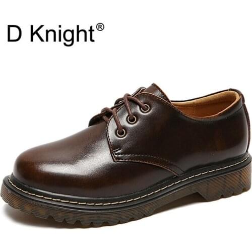 Fashion Leather Round Toe Women Flat Shoes Vintage England Style Ladies Casual Flats Big Size 40 Oxford Shoes For Women Creepers