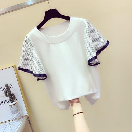 Ruffles Patchwork Women T-shirts 2021 Summer New O-neck Short-sleeved Loose Lady Elegant Pulls Tops Tees Top Quality