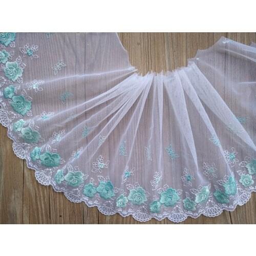 17Yards Lace Ribbon Light Green Flower Fabric Mesh Tulle Trim Embroidered for Sewing Clothing Underwear Accessories