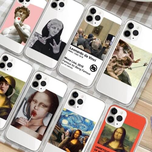 2021 INS Fashion Funny Classic David Mona Lisaoil painting Case for iPhone 12 Mini 11 Pro X XS Max XR 8 7 6 6s Plus Soft Cover
