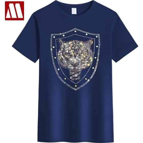 2021 Summer Short Sleeve T-shirts Rhinestone Tiger Design t shirts V-Neck Beading Print Tees Top Blingbling Basis t-shirt S-5XL