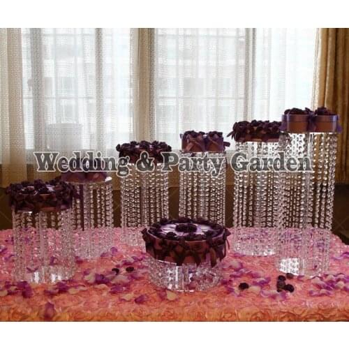 7pcs wedding Crystal Clear Circle Acrylic Round Cupcake Wedding Anniversary Birthday Supply Craft Display D20~35,H45~15