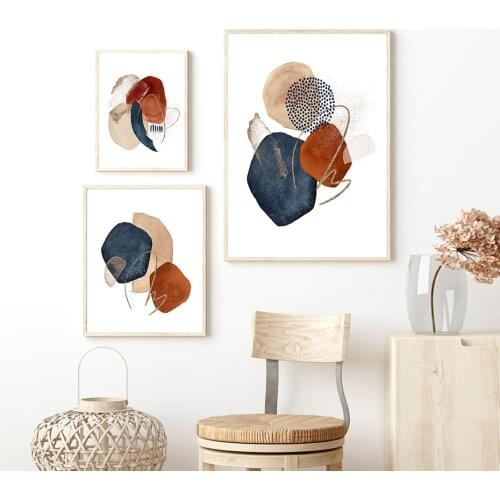 Abstract Geometric Poster Terracotta Navy Blue Orange Wall Art Print Canvas Painting Modern Art Mural Pictures Living Room Decor