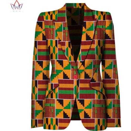 BINTAREALWAX African Blazer for Women Tailor Made Ankara Print Full Sleeves Notched Collar Women Cotton Coat with Lining KG697