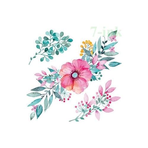 CC 6X6cm Watercolor Little Flowers pink plant peach blossom Temporary Tattoo Sticker Water Transfer Fake Taty for gril women