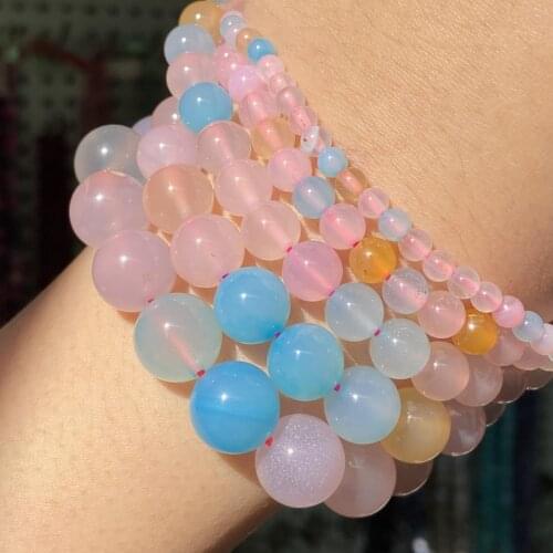 Color Morganite Agates Round Loose Beads Natural Stone Beads For Jewelry Making Diy Bracelet Necklace Accessories 4 6 8 10 12mm