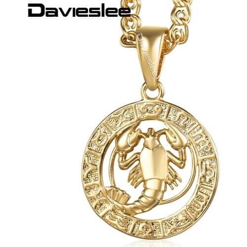 Davieslee Womens Cancer Pendant Necklaces Gold Zodiac Sign Constellation Pendant For Woman Jewelry Wholesale Dropshipping LGP360