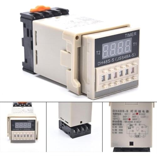 DH48S-S 0.1s-990h AC 220V 380V DC 12V 24V Repeat Cycle SPDT Programmable Timer Time Switch Relay with Socket Base DH48S Din Rail