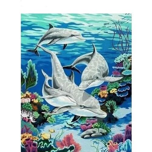 DIY Digital Painting By Numbers dolphin house oil painting mural Kits Coloring Wall Art Picture Gift frameless