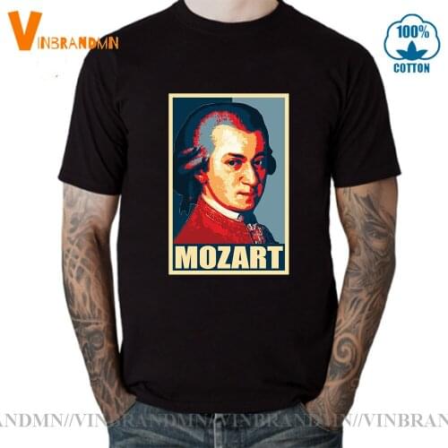New Retro Violin Wolfgang Amadeus Mozart Tshirt Mens European classicist composer Short Sleeve Organic Cotton TShirt Streetwear