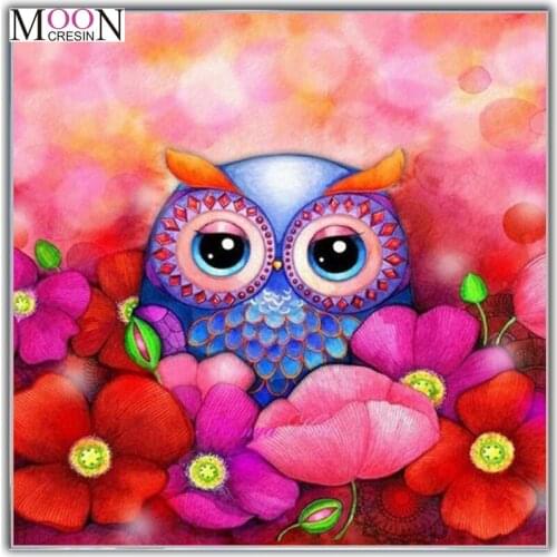 MOONCRESIN 3D Diy Diamond Painting Cross Stitch Owls In The Flowers Diamond Mosaic Full Round Diamond Embroidery Decoration Kits