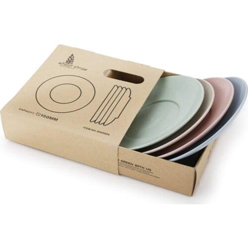 4pcs Set Healthy Wheat Straw Unbreakable Dinner Plates Dinnerware Dishes Set 6'' Round Plate Saucers for Toddler Baby Kids