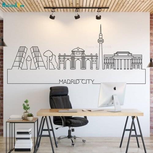 Madrid Skyline Simple Line Decoration City Skyline Wall Sticker Home Decor Vinyl Removable Cityscape Decals Art Design YT1450