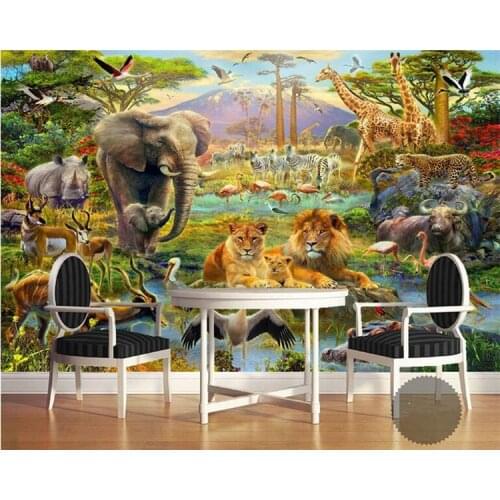 Custom Mural Wallpaper 3D Children Cartoon Animal World Forest Photo Wall Painting Fresco Kids Bedroom Living Room Wallpaper 3 D