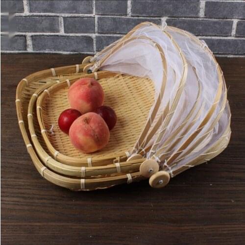 Pure handmade bamboo fruit tray round collection basket home food cover environmental Bamboo mesh gauze cover square
