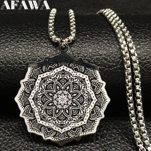 2021 Fashion Wicca Lotus Stainless Steel Chain Necklace for Men Silver Color Black Statement Necklace Jewelry bijuterias B18204