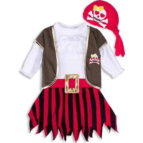 Baby Toddler Girls Pirate Costume Carnival Fancy Dress Clothes Set 5PCS Infant Cosplay Outfits 0-4 Years