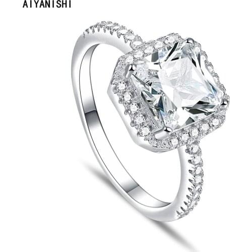 AIYANISHI Simple Female Wedding Ring 925 sterling silver Engagement Wedding Halo Band Ring for Women Bridal Finger Party Jewelry