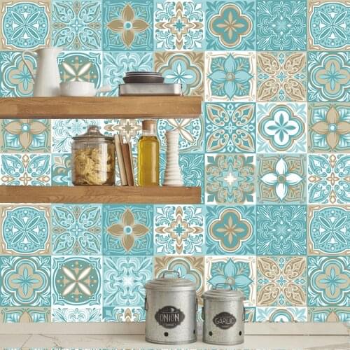Blue Mandala Ceramic Tiles Wall Stickers Kitchen Wardrobe Drawer Decoration Wallpaper Peel & Stick PVC Art Wall Mural Customed