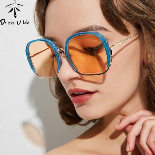 DRESSUUP Summer Eyeglasses Fashion Transparent Orange Square Sunglasses for Women Trendy Sun Glasses Vintage Men Shades