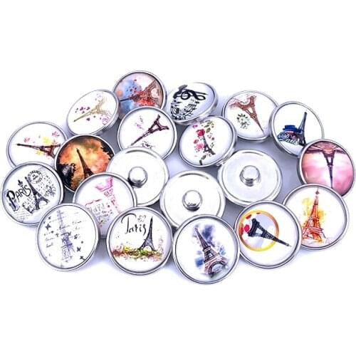 20pcs/lot 18mm 20mm Eiffel Tower Pattern Glass Cabochon Snaps Buttons for DIY Snaps Bracelet Necklace Glass Charm Jewelry N025