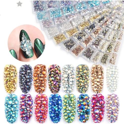 1300pcs Nail Rhinestones Flatback SS4-SS16 Mixed Diamond Design 1.5mm/2mm/2.3mm/2.7mm/3mm 3D Grass UV Gel Nail Art Decorations