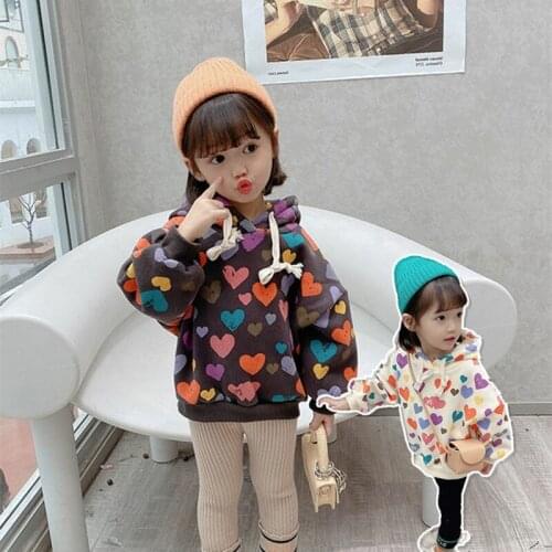 Girls' Hoodies Sweatshirts Kids Underwear 2021 Sweetheart Plus Velvet Thicken Warm Winter Autumn Cotton Tops Fleece Childrens C