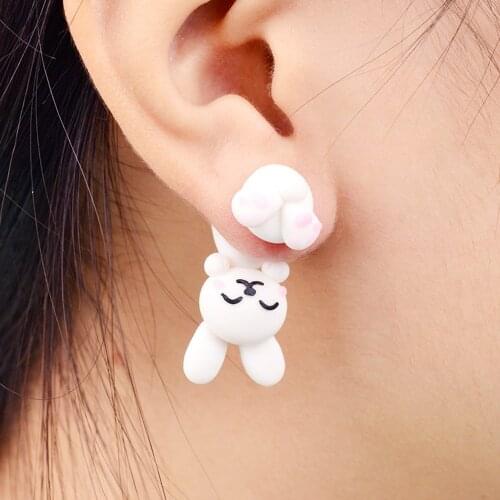 TTPAIAI 30 Brand Handmade Polymer Clay Cute Rabbit Stud Earrings 3d Animal Earring For Women Girl Kids Brincos Jewelry Gift