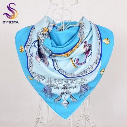 [BYSIFA] Spring Autumn Sky Blue Scarf Shawl Women Europe America Style Large Square Scarves Wraps New Muslim Head Scarf Cape