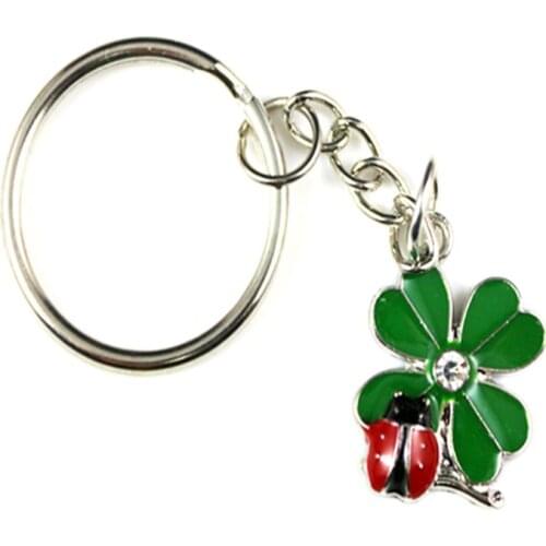 Vintage Silver Enamel Clover Ladybug Charm Keychain Ring For Keys Car Key Ring Souvenir Gift Couple Key Chains Accessories Z169