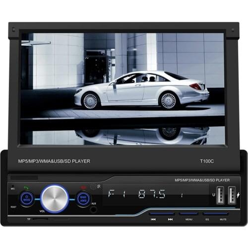 Car Stereo Audio Radio Bluetooth 1 DIN 7' Retractable Apple CarPlay Touchscreen Retractable Car Radio MP5 Player Support AHD HD