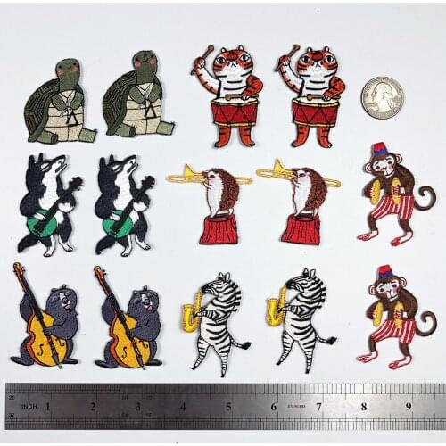 Circus Troupe Embroidery Patches Iron On Cartoon Tortoise Tiger The Wolf Hedgehog Squirrel Zebra Childrens Garment Decor