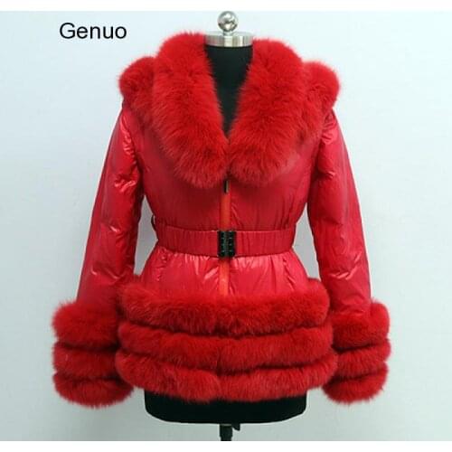 Women Furry Overcoat Winter Jacket Faux Fur Collar White Duck Down Abrigos Mujer Windproof Hooded Coat New Outwear Femme Parka