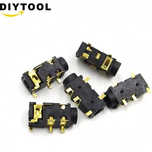 10pcs/lot Female Audio Connector 5 Pin SMT SMD Headphone Jack Socket PJ-327A Gold-Plated Patch SMD Audio Earphones Socket 3.5mm
