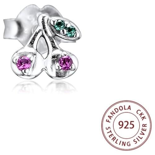 100% 925 Sterling Silver Ear ring My Cherry Single Stud Earrings for Women Fine Jewelry Pendientes Brincos