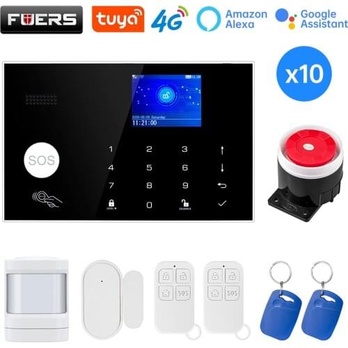 10Kit Alarm System WIFI 4G GMS Tuya Smart Home Wireless Alarm Kit 433zhm Control Panel Motion Sensor Door Magnetic Siren