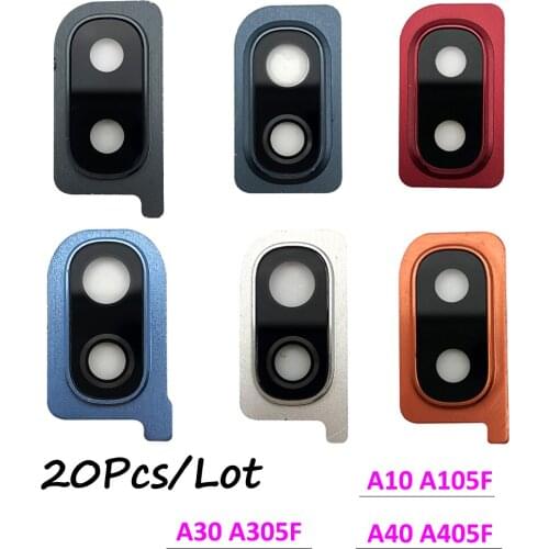 20Pcs，100% Original New Repair Back Camera Glass Lens Cover with Frame Holder For Samsung A10 A30 A40 Glass Lens Replacement