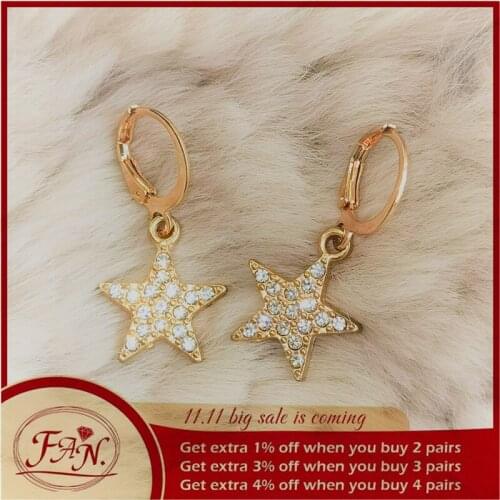 2021 Ins Fashion Simple Jewelary Charm Lovely Girl Women Golden Color with Rhinestone Star Light Bright Gift Hoop Drop Earrings
