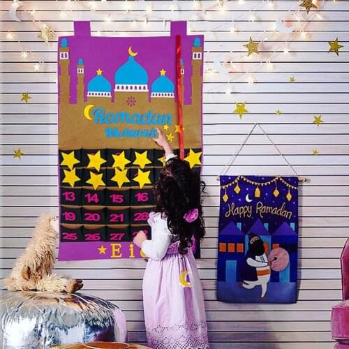 Ramadan Eid Mubarak Advent Calendar Ramadan Decorations Hanging Felt Countdown Calendar for Kids Gifts Eid 2021Party Supplies