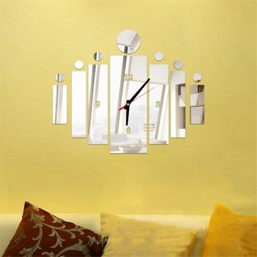 3D DIY Wall Clock Rectangle and Round Acrylic Mirror Stickers Clock Watch Wall Clocks Modern Quartz Clocks Living Room Decoratio