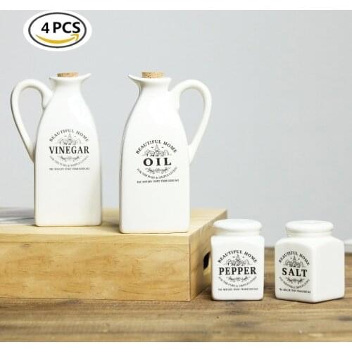 4pcs/Set Ceramic Food Container Spices Seasoning Bottle Kitchen Jars Japanese Vintage Vinegar Oil Bottles For Bar Home Decor