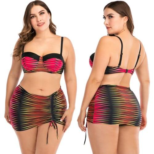 Plus Size Women Swimwear 2020 Two Piece Swimsuit Sexy Bikini L-4XL Fat Women Large Cup with Underwire Beachwear Waisted Swimwear